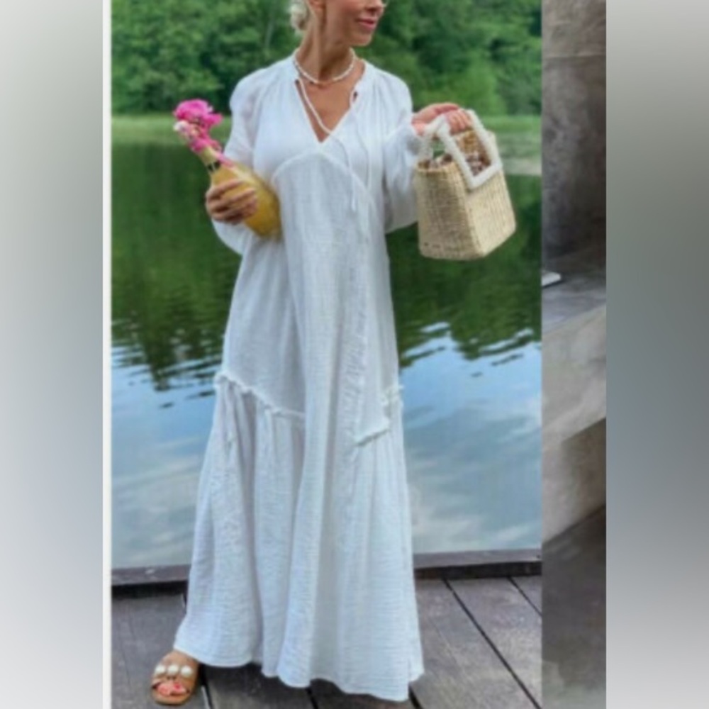 H & M White Gauze Maxi Dress L - Picture 3 of 16